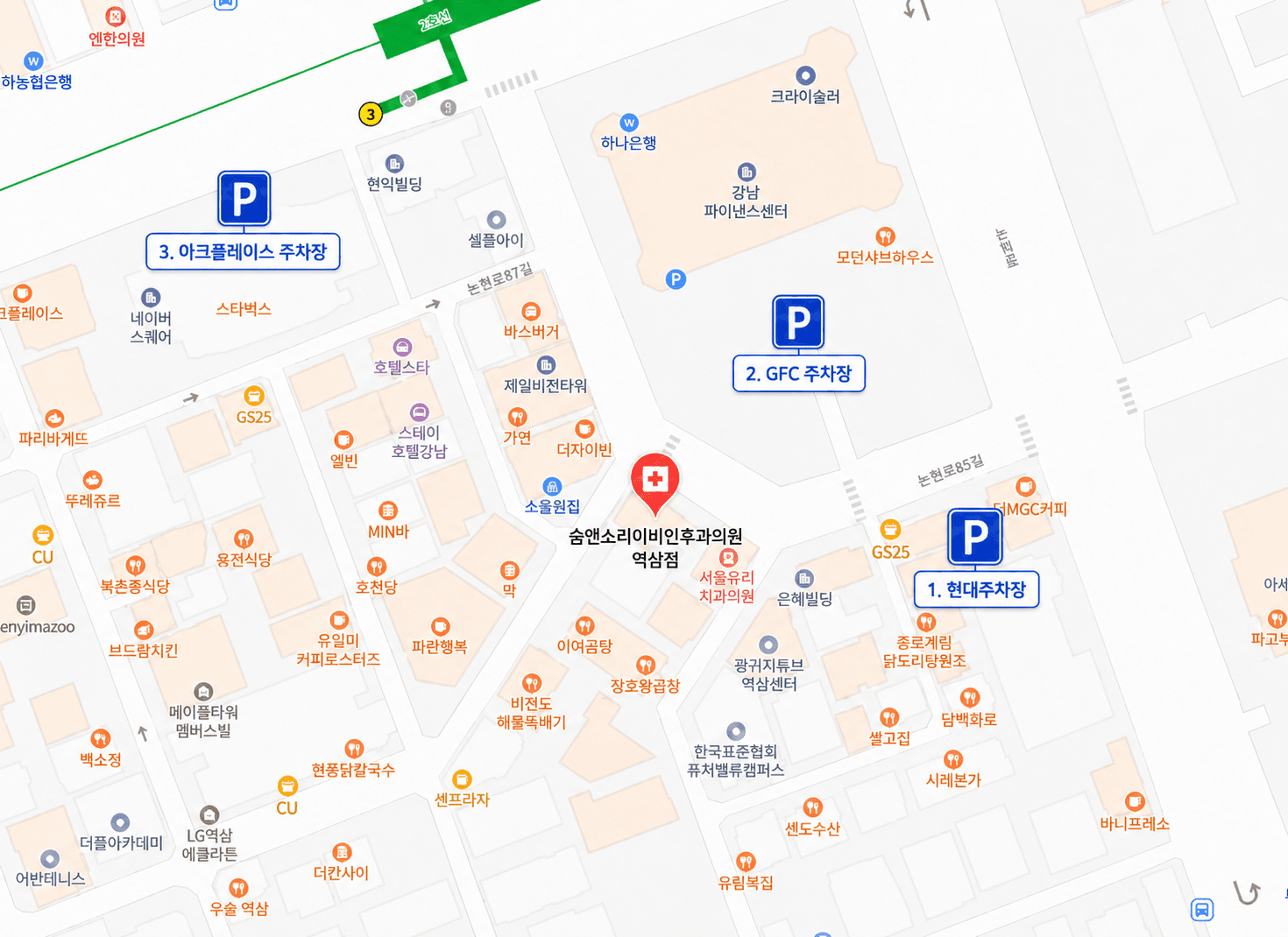 숨앤소리 이비인후과 인근 주차장 안내도